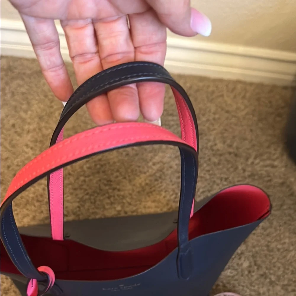 kate spade navy and pink leather tote with matching pouch